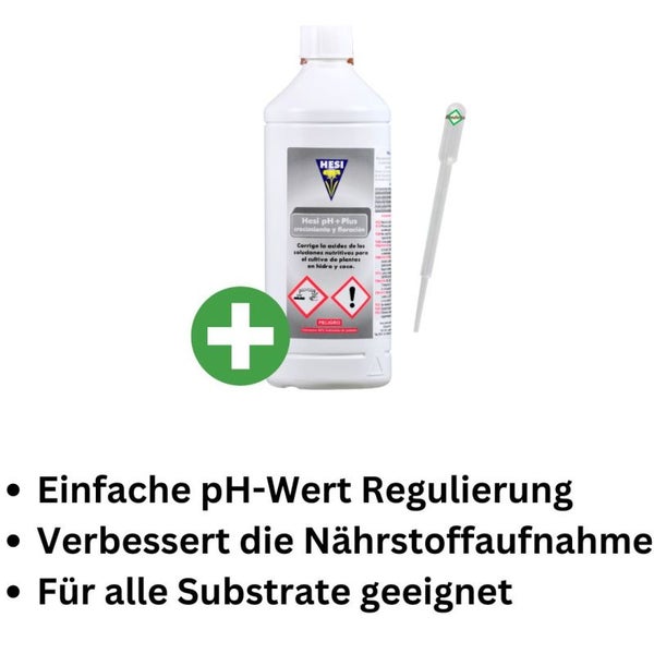 Hesi pH+ Plus 1 Liter – Mineralischer pH-Heber für Gesunden Pflanzenwuchs & Höhere Erträge | Mit Pipette für Präzise Dosierung | Umweltfreundlich & Für Alle Pflanzenarten