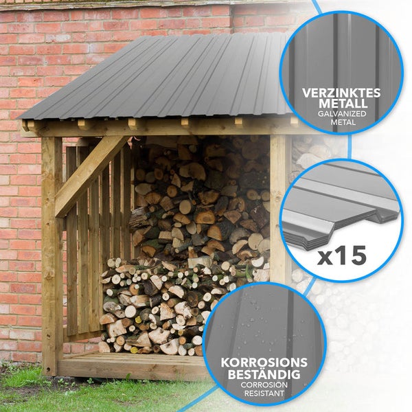 FLOORDIREKT Trapezblech - 115 x 45 cm - Profilblech - Stärke 0.25 mm - 15er-Set - inkl. Schrauben - 7,7 m² - Hellgrau