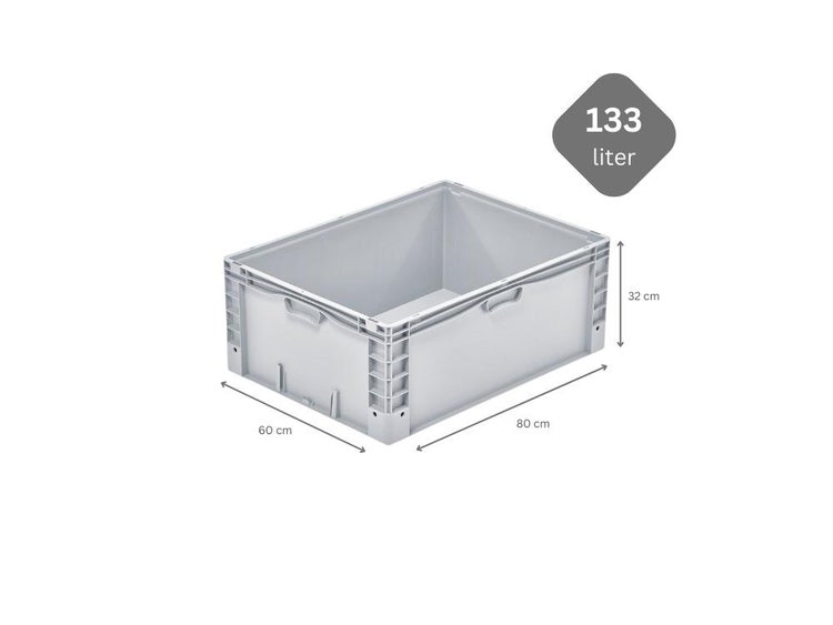 PROREGAL SparSet 4x Euro-Norm Großbehälter HxBxT 32 x 60 x 80 cm 133 Liter Glatter Boden Grau Eurobehälter Transportbox