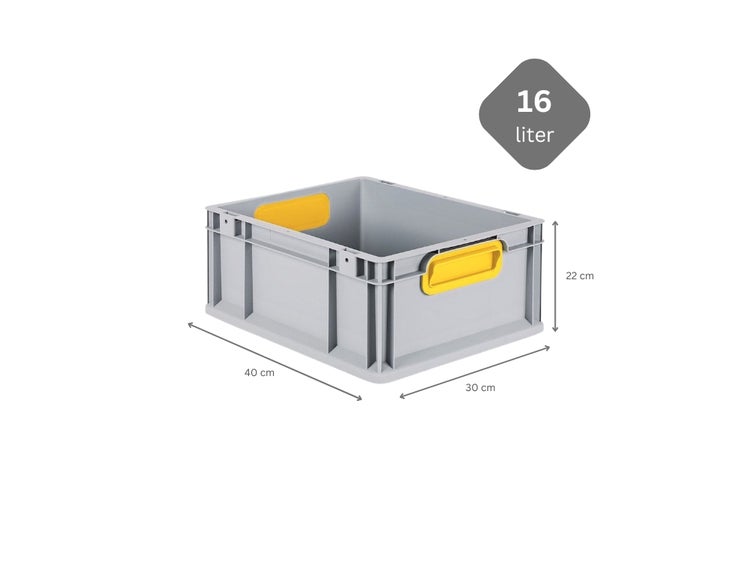 PROREGAL Spar Set 5x Eurobox Nextgen Color HxBxT 17 x 30 x 40 cm 16 Liter Griffe Gelb Geschlossen Glatter Boden Eurobehälter Transportbox