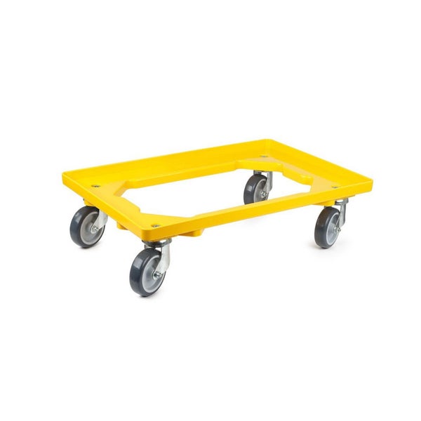 PROREGAL SparSet 2x Transportroller für Euroboxen 60 x 40 cm mit Gummiräder Gelb Offenes Deck 2 Lenkrollen und 2 Bockrollen Traglast 300 kg
