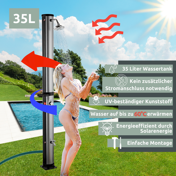 holz4home Solardusche mit Wasserspeicher für Garten Pool und Camping Gartendusche Inklusive Schutzhülle 35 Liter