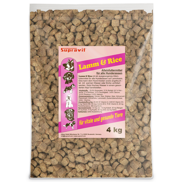 Supravit Hundefutter Lamm und Reis, 4 kg Packung