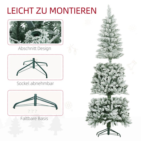 HOMCOM Künstlicher Weihnachtsbaum, 180 cm Christbaum mit 479 Spitzen, Kunstschnee, klappbar Metallständer, für Weihnachten Deko, Grün