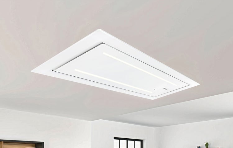 Deckenhaube zur Deckenintegration in einer modernen Küche mit integrierter LED Beleuchtung
