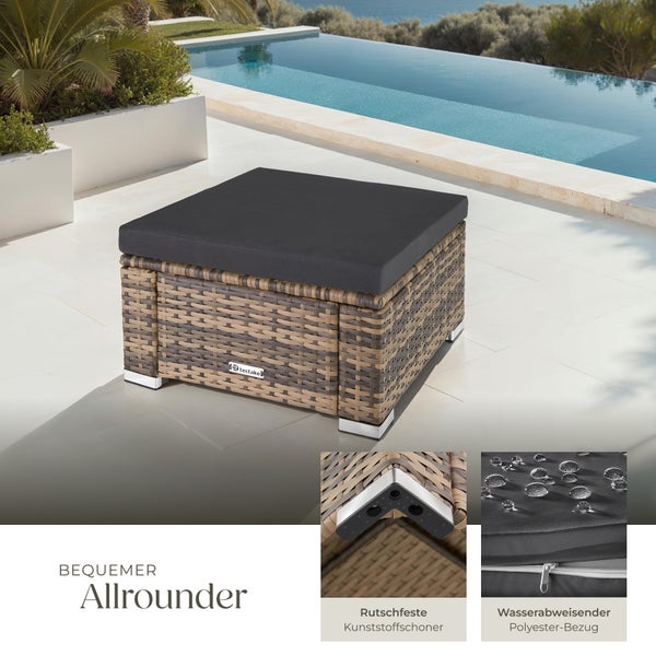 Rattan Sitzhocker tectake Bitonto 53 x 53 x 26 cm widerstandsfähig natur