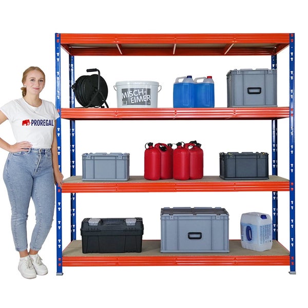 Metallregal mit vier Ebenen, Abmessungen 200 x 200 x 60 cm und einer Traglast von 500 kg