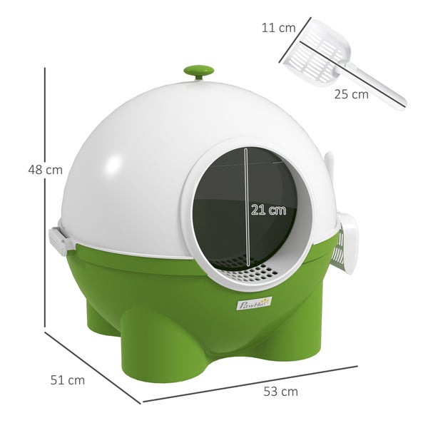 PawHut Katzentoilette, 53L x 51B x 48H cm, Kunststoff, PC, Grün+Weiß