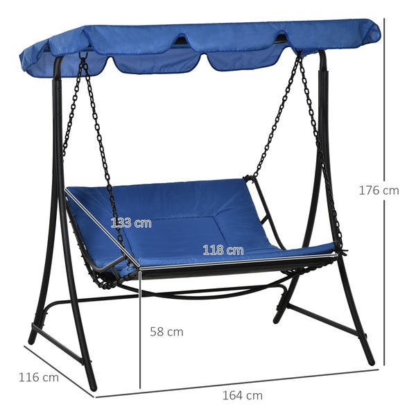 Outsunny Hollywoodschaukel, mit Dach, für 2 Personen, 164 x 116 x 176cm, Stahl, Blau
