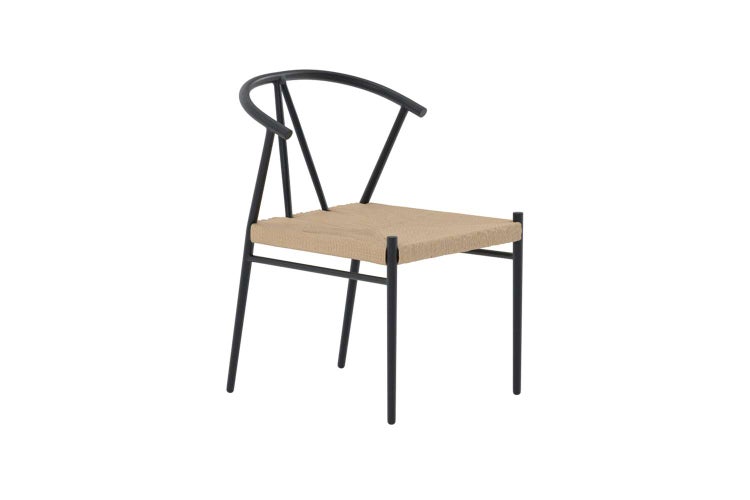 Stuhl mit Sitzfläche aus Textilfaser und Metallgestell