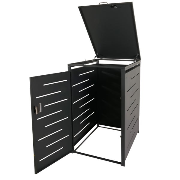Mülltonnenbox mit geöffneter Tür und Deckel