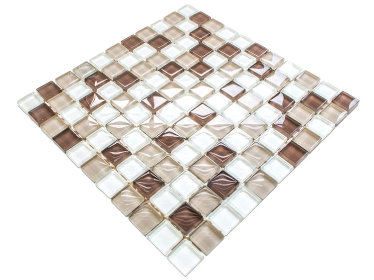 Glasmosaik auf Netz für Bad und Küche 30cm x 30cm  - Cappuccino