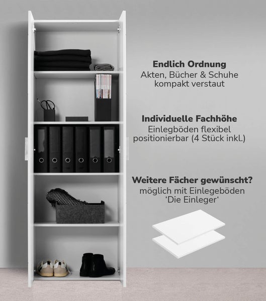 mokebo Schrank in Weiß 'Der Lange', Mehrzweckschrank, Allzweckschrank oder Aufbewahrungsschrank