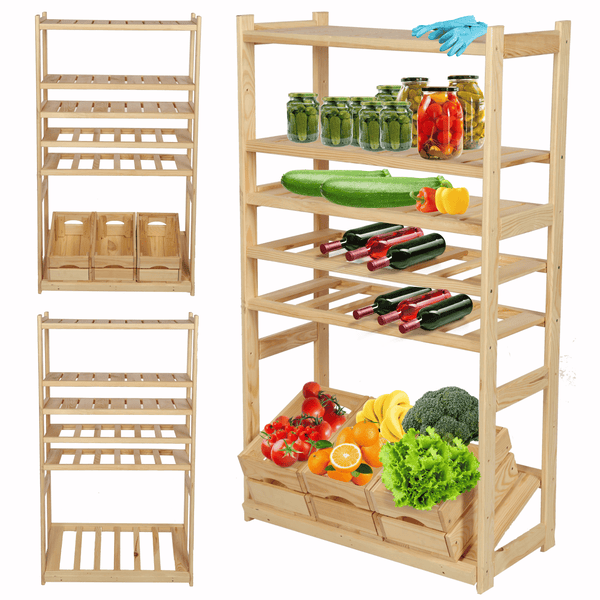 PROREGAL Getränkekisten- & Weinregal SPREEWALD HxBxT 124x70x33cm 12 Flaschen auf 2 Ebenen + 1 Ebene für Kisten + 3 Ablagen Massives Kiefernholz Natur
