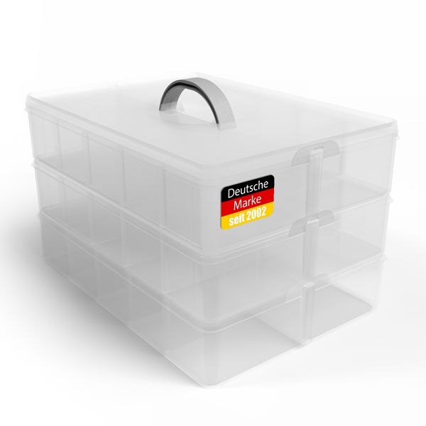 BigDean Sortierbox Aufbewahrung mit Griff, Transparent, 24 x 18,5 x 16 cm, 3 Etagen m. 21 Fächern,für Spielzeug,Büro-Utensilien,Bastel-Material,Kleinteile