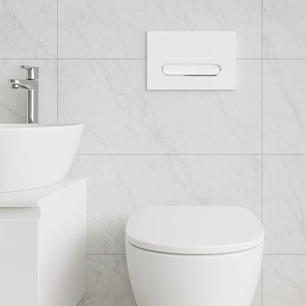 Drückerplatte Weiß Glanz mit Chrom Umrandung Kompatibel zu Geberit Duofix Sigma / DELTA 2 Mengenspülung