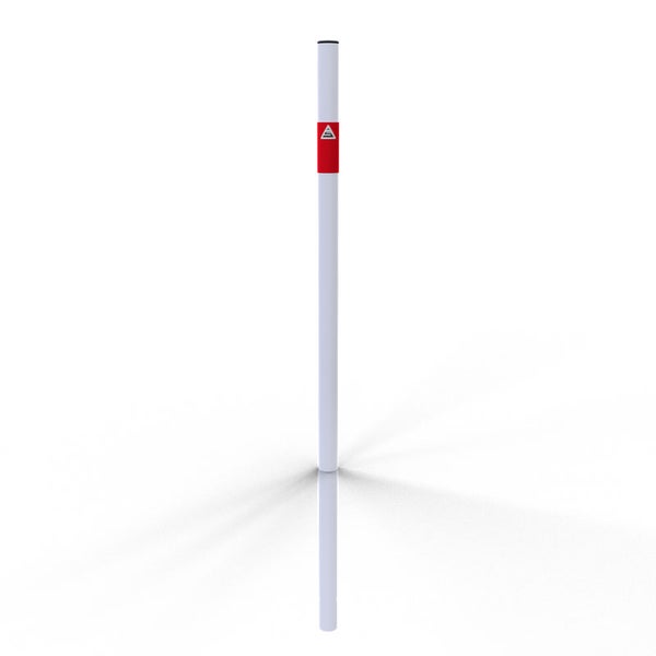 Schake Absperrpfosten aus Stahlrohr verzinkt Ø42x2,5mm weiß mit rot reflektierenden Leuchtstreifen und Kunststoffkappe 900mm Überflur zum Einbetonieren ohne Öse
