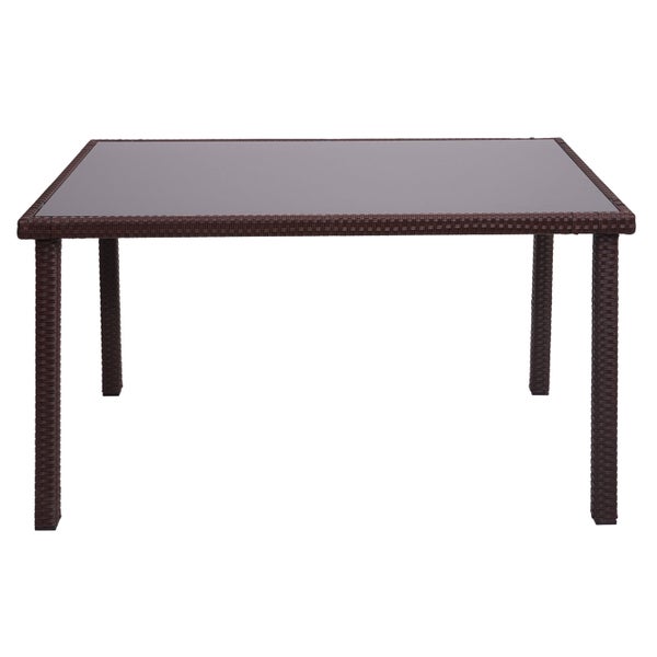 Quadratischer Gartentisch mit Glasplatte und Rattanoptik