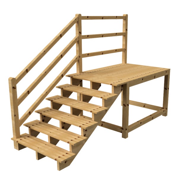Holzterrasse mit Treppe und Geländer