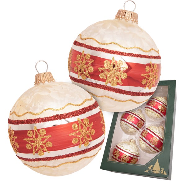 Kugeln Schneeflocke, Eislack Champagne Gold, 7cm, 4 Stck., Weihnachtsbaumkugeln, Christbaumschmuck, Weihnachtsbaumanhänger