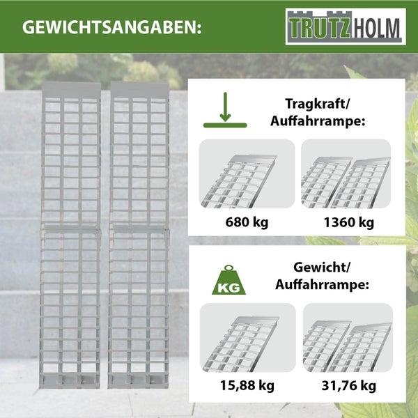 TRUTZHOLM 2 x Auffahrrampen 230 cm 1360 kg Traglast Alu klappbar grau Riffelstab Rampe Verladerampen