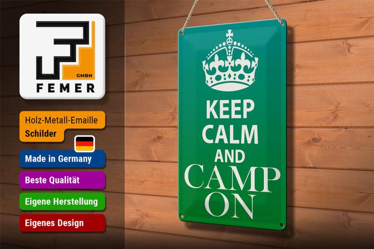 Blechschild Spruch 20x30cm Keep Calm and camp on Camping