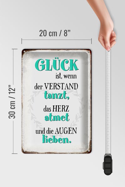 Blechschild Spruch 20x30cm Glück ist wenn Verstand tanzt