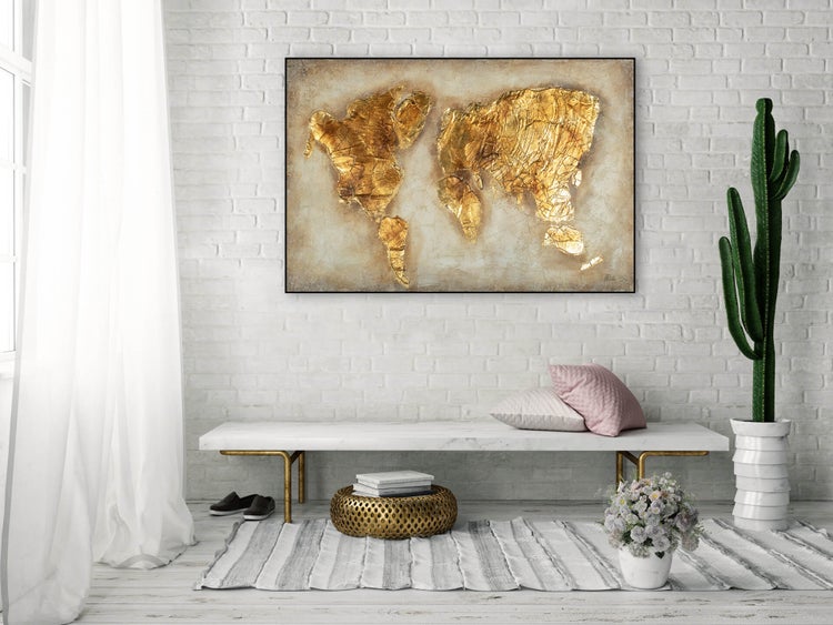 Handgemaltes Gemälde Acrylfarbe 120x80cm Gold