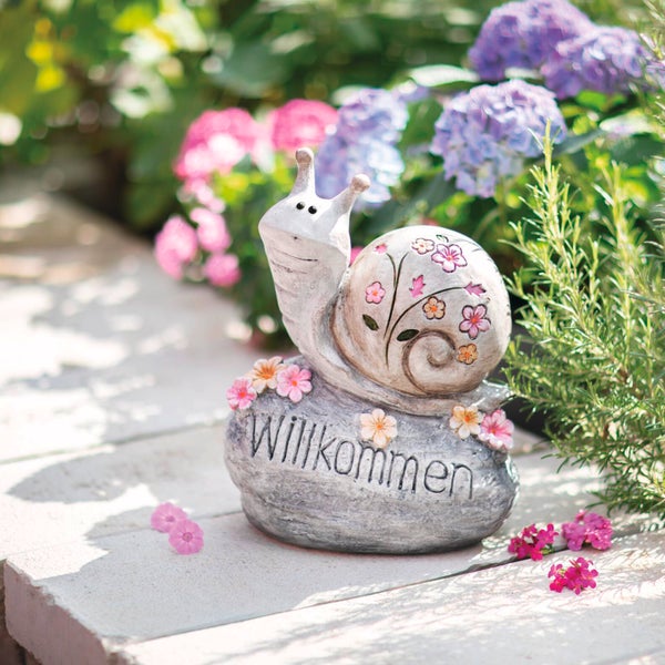 FRANK FLECHTWAREN|Dekoschnecke Willkommen, 26,5 x 16,5 x 35 cm , MAGNESIUMOXID