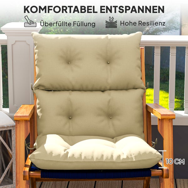 Outsunny Sitzkissen, 115x56 cm Stuhlkissen mit Bindebänder, Rückenlehne, 10cm dick Polsterauflage, wasserabweisend Sitzpolster für Haus, Garten, Büro, Stühle, Beige