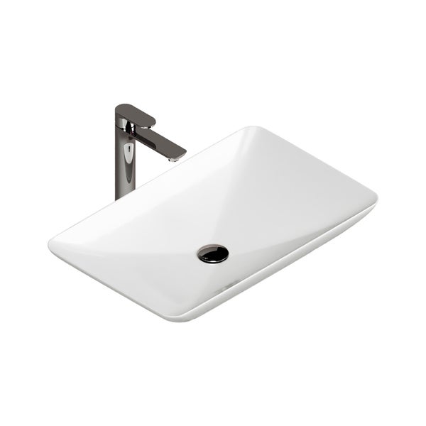 Aqua Bagno Leon Aufsatzwaschbecken KB.LEON.001 – 60 x 37,7 cm – Weiß Hochglanz – Keramikbecken ohne Hahnloch & Überlauf