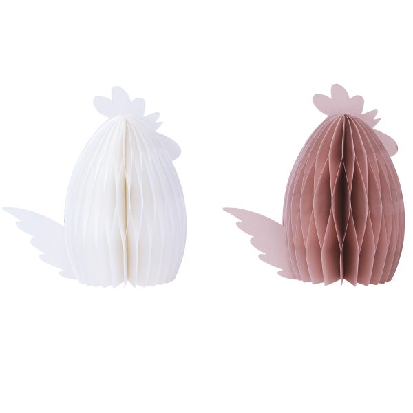 Zwei Papierhühner als Dekoration