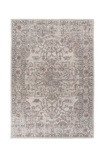 Rechteckiger Teppich mit orientalischem Vintage-Muster und Medaillon-Design.