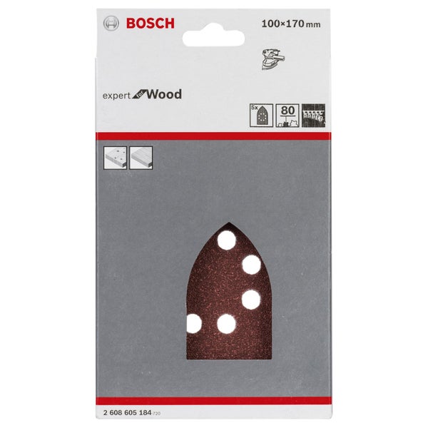 Bosch Expert for Wood Schleifpapier, Körnung 80, 100x170 Millimeter, 5 Stück