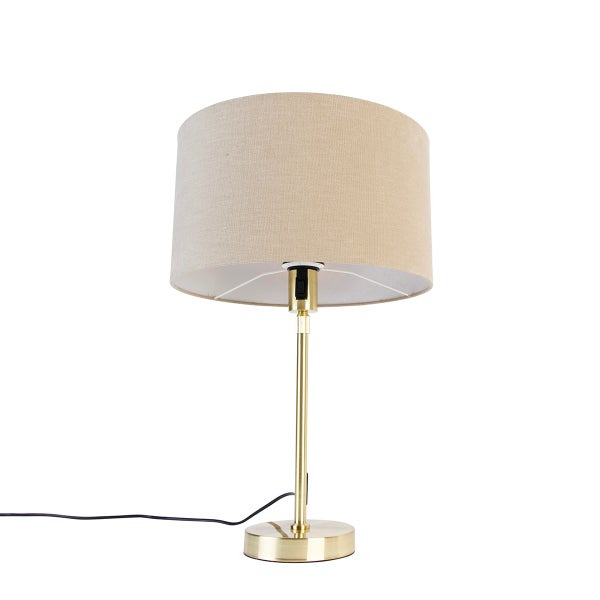 Tischleuchte mit Stoffschirm und goldfarbenem Metallfuß