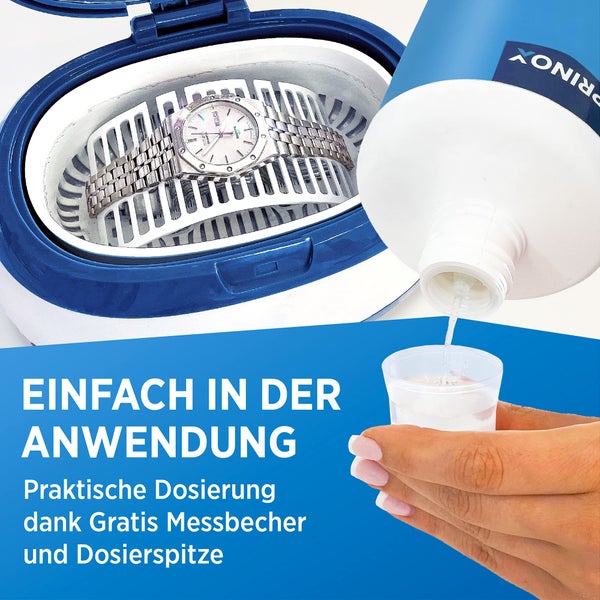 PRINOX® Ultraschallreiniger Konzentrat 2x 1030ml inkl. Mikrofasertuch I Extrem ergiebig für 700 Bäder je Flasche - Für Brille, Schmuck, Gebiss, Kleinteile - Ultraschallgeräte, Ultraschallbad