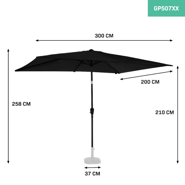 VONROC Sonnenschirm rechteckig 200x300 - Rechteckiger Sonnenschirm für Terasse, Garten, Balkon, Gastro - Knickbar, Kurbel, Wetterfest - Rapallo (Schwarz)