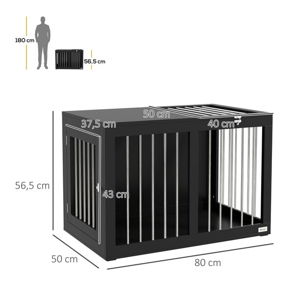 PawHut Hundekäfig für Zuhause, Hundehütte, Haustierkäfig für mittelgroße Hunde, Hundebox mit Türen, Hundehaus, Transportkäfig, Schwarz, 80 x 50 x 56,5 cm