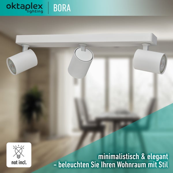 Bora Deckenstrahler 3 flammig GU10 LED Spotbalken 45 cm 230 V schwenkbare Spotleuchte für Wand- und Deckenmontage in Weiß