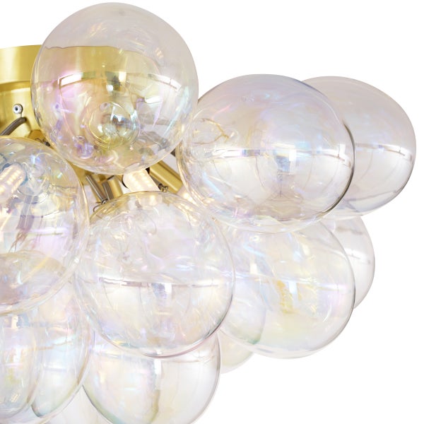 Deckenleuchte mit klaren kugelförmigen Lampenschirmen und goldfarbenem Rahmen