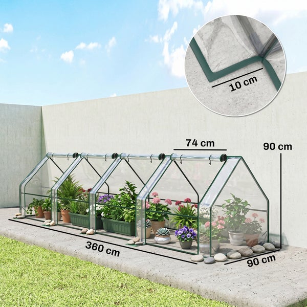 Folientunnel für Pflanzen mit Metallrahmen und transparenter Abdeckung für den Garten, Abmessungen 360 mal 90 mal 90 Zentimeter.