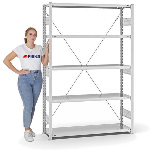 PROREGAL Fachbodenregal Stecksystem T-Profil Heavy-Duty Grundregal HxBxT 200 x 130 x 40 cm 5 Ebenen Fachlast 315 kg Einseitig Nutzbar Lichtgrau