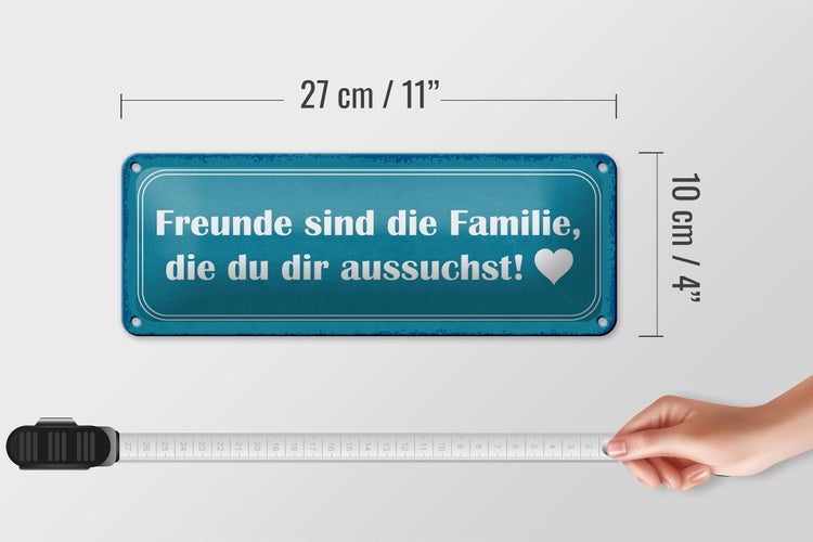 Blechschild Spruch 27x10cm Freunde sind Familie die du Dekoration