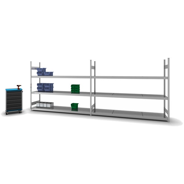PROREGAL Weitspannregal Stecksystem T-Profil Grundregal HxBxT 200x250x60 cm 3 Ebenen Stahlplatten Fachboden Fachlast 350 kg Verzinkt