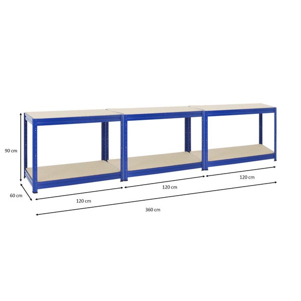 PROREGAL Mega Deal 3x Höhenverstellbare Werkbank Dino HxBxT 90 x 120 x 60 cm Traglast 600 kg Blau
