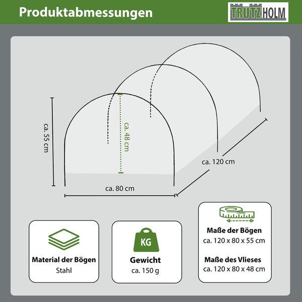 Hochbeetabdeckung 120 x 80 cm Bogenabdeckung mit Vlies Frühbeetabdeckung