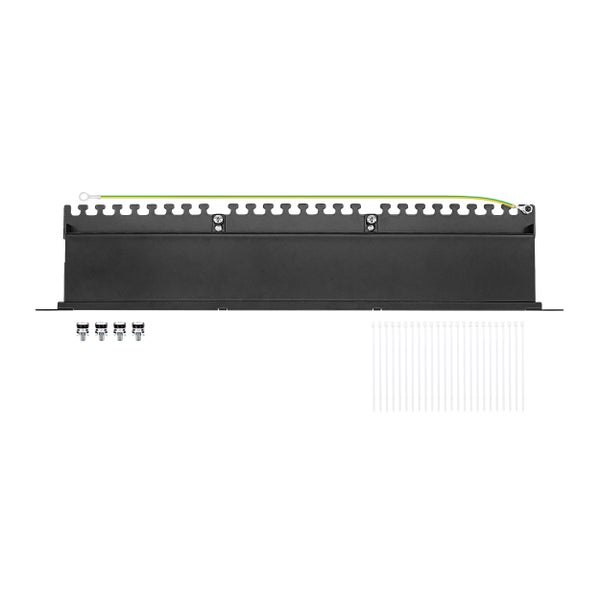 ProfiPatch Cat6a Patchpanel Patchfeld 19 Zoll 24 Port Verteilerfeld für Keystone Module RJ45 Rackeinbau geschirmt 0,5HE schwarz