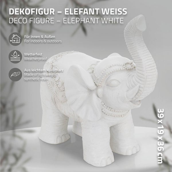 ML-Design Deko Figur Elefant Weiß 36x19x39 cm, Orientalische Finish, witterungsbeständig, für Innen & Außen, Glückselefant Statue als Geschenk, Feng Shui Skulptur, Reichtum Figur, Gartendeko Raumdeko