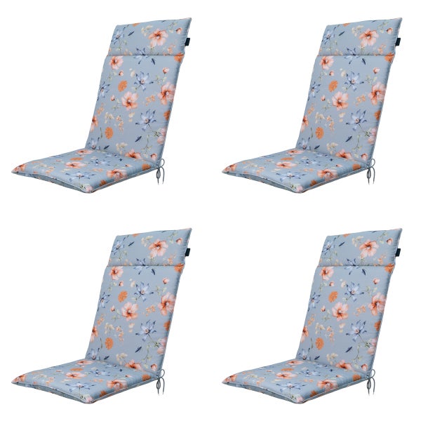 Hochlehnerauflage Florina blau - Ca. 120x50 cm - 4er-Set