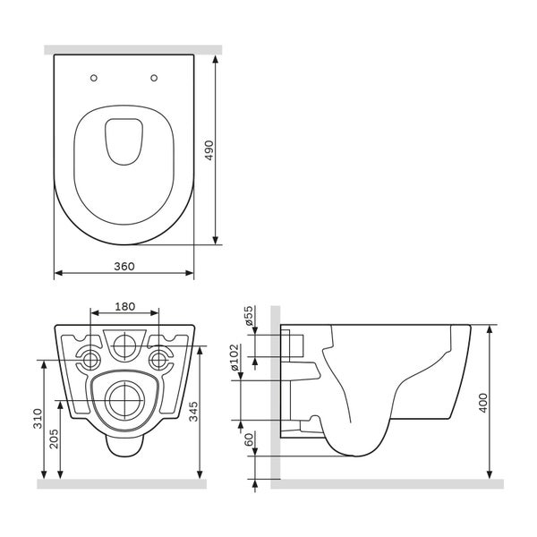 AM.PM Wand-WC  Tiefspüler ohne Spülrand weiß glänzend mit WC-Sitz CFA1700SC Func